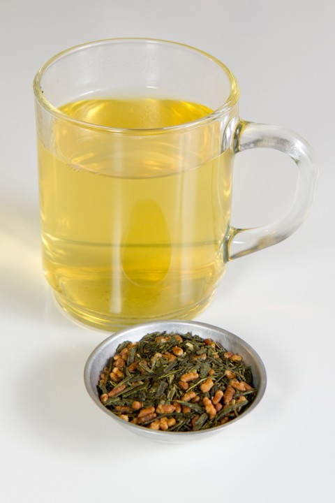 Genmaicha, brewed and unbrewed.